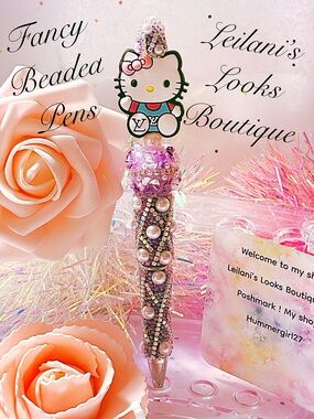 Fancy beaded pen/gifts/kitty pen/purple flowers/